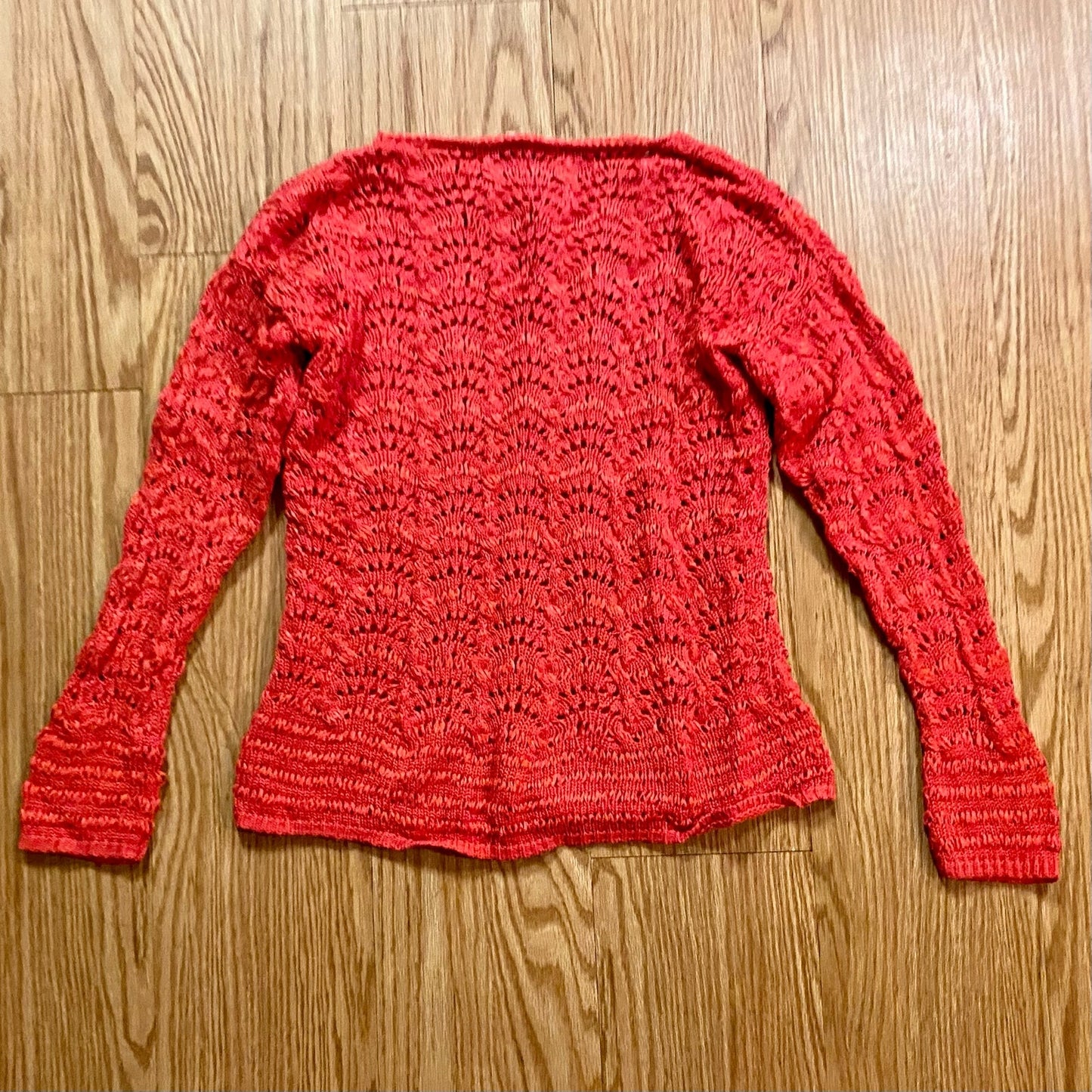Chicos Bright Red Crochet Open Knit Sweater Top Womens 1 Medium