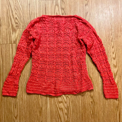 Chicos Bright Red Crochet Open Knit Sweater Top Womens 1 Medium