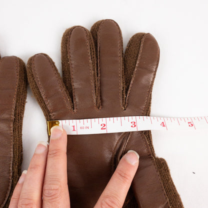 Aris Vintage Brown Knit Fabric Vinyl Patch Gloves Womens One Size