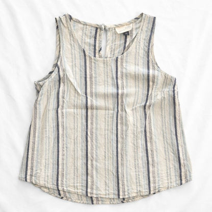 Universal Thread Striped Blue White Linen Crop Tank Top Womens Small