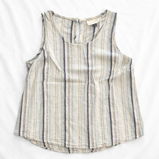 Universal Thread Striped Blue White Linen Crop Tank Top Womens Small
