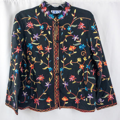 BFA Classics Black Embroidered Flower Jacket Womens Medium