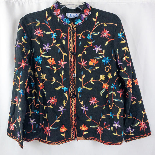 BFA Classics Black Embroidered Flower Jacket Womens Medium