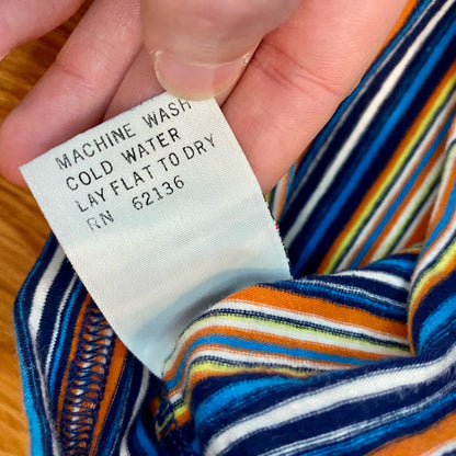 Guess Y2k Blue Orange Striped Cropped Tee Shirt Youth XLarge Womens Small/Medium