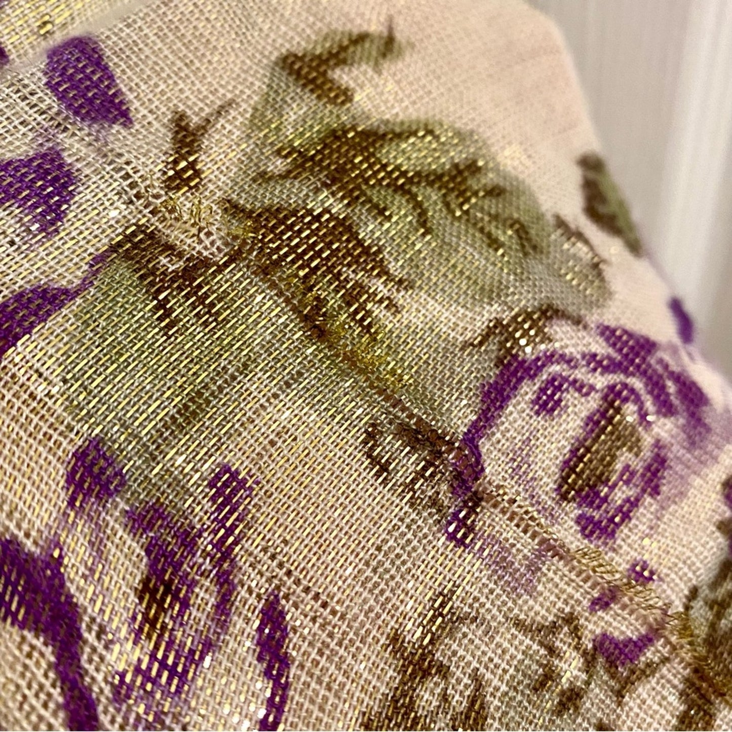 Gold Purple Floral Metallic Tassel Scarf Womens One Size