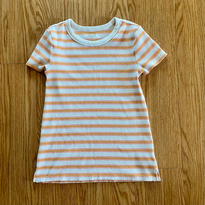 Old Navy Slim Orange Pink Striped Ribbed T-Shirt Womens Small