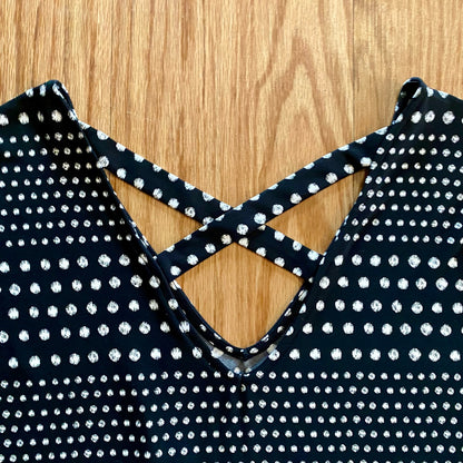 Chicos Black White Polka Dot Cross Back Shift Dress Womens 3 XLarge