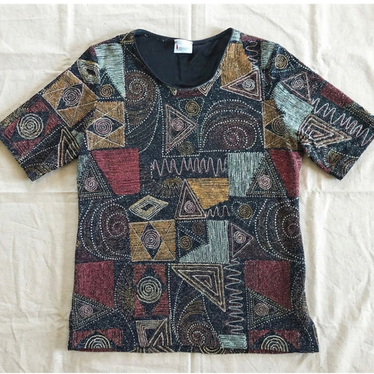 Hermann Lange Multicolor Black Red Beaded Blouse Womens 38 Small Medium