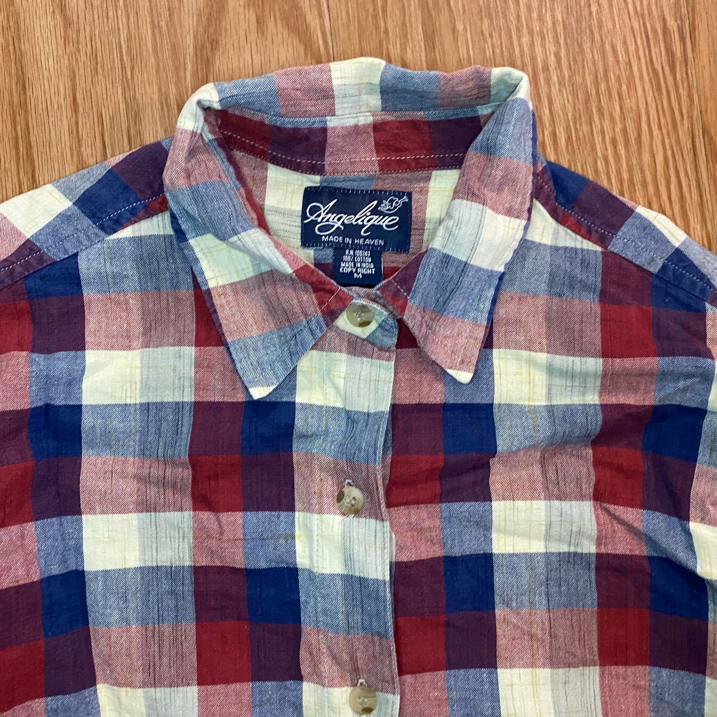 Angelique Vintage Red Striped Plaid Flannel Button-up Shirt Womens Medium