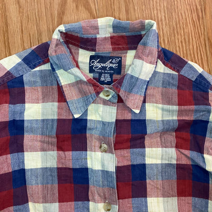 Angelique Vintage Red Striped Plaid Flannel Button-up Shirt Womens Medium