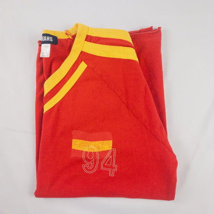 Voi Jeans Red Yellow Raw Hem Soccer Football Tee Shirt Mens Large