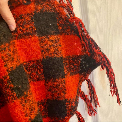 Classic Red & Black Buffalo Plaid Tassel Scarf Unisex Womens One Size