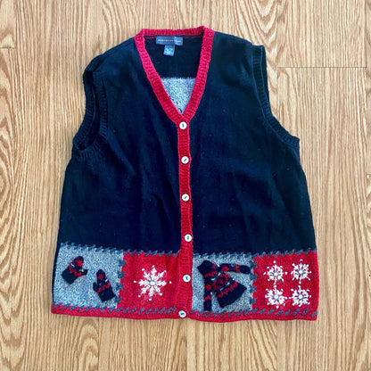 Northern Isles Embroidered Holiday Wool Ramie Sweater Vest Womens XLarge