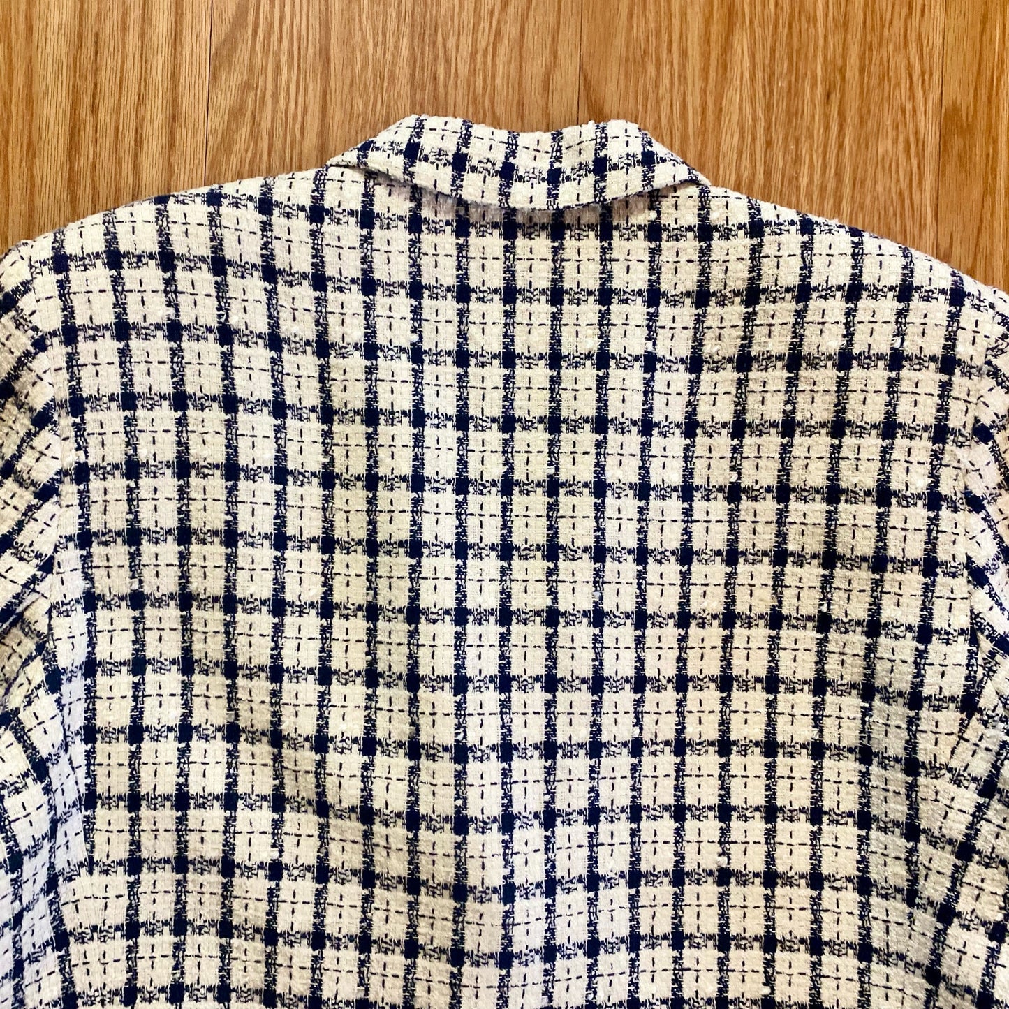 Da-Rue Vintage White Metallic Navy Plaid Blazer Womens Large