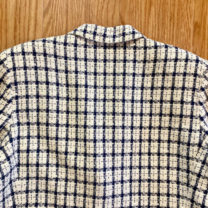 Da-Rue Vintage White Metallic Navy Plaid Blazer Womens Large