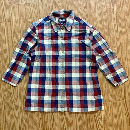 Angelique Vintage Red Striped Plaid Flannel Button-up Shirt Womens Medium