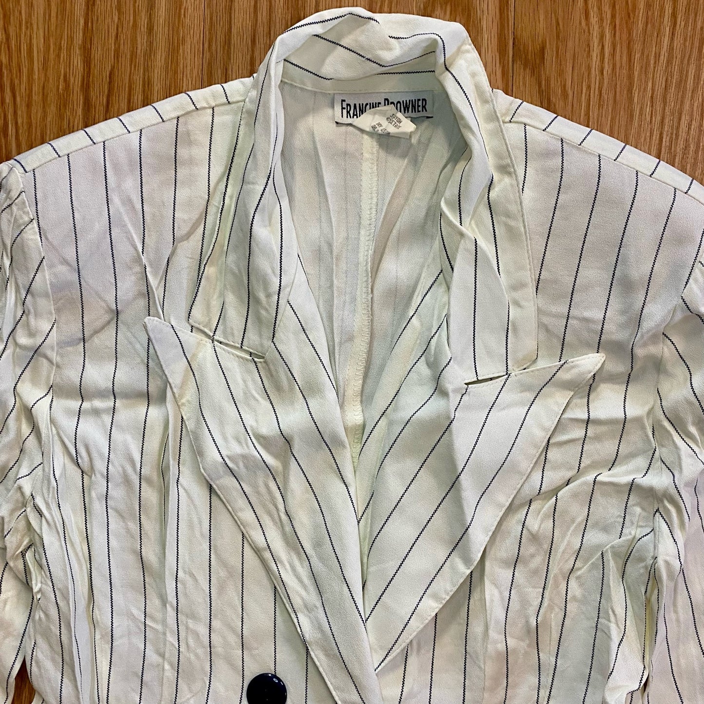 Francine Browner Vintage White Stripe Long Oversized Blazer Womens 6