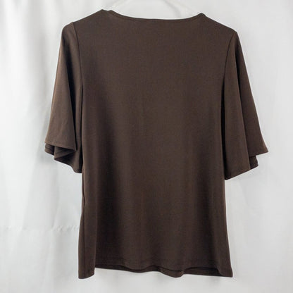 Chicos Brown Keyhole Bell Sleeve Blouse Womens 0 Small