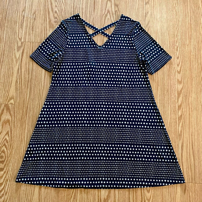 Chicos Black White Polka Dot Cross Back Shift Dress Womens 3 XLarge