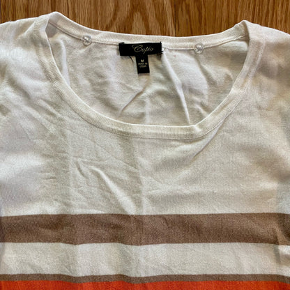 Cupio Tan White Striped Sweater Top Womens Medium