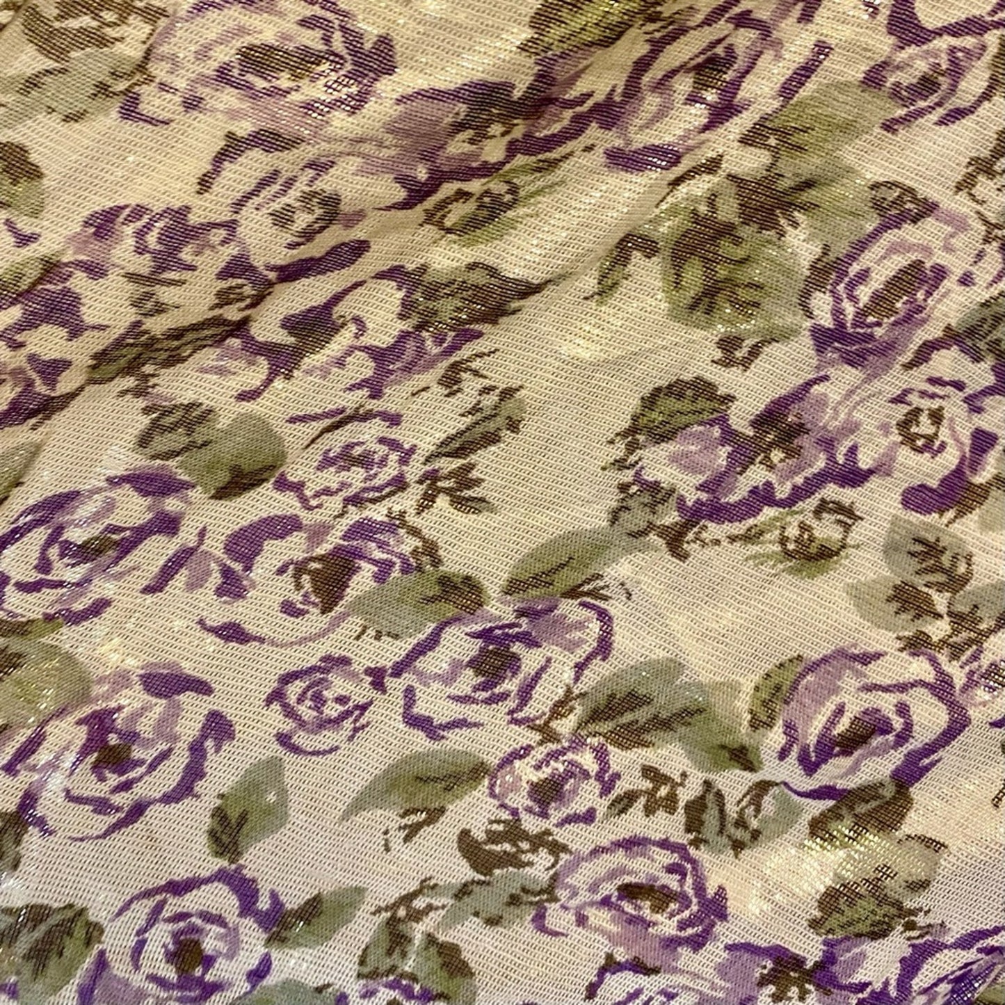 Gold Purple Floral Metallic Tassel Scarf Womens One Size