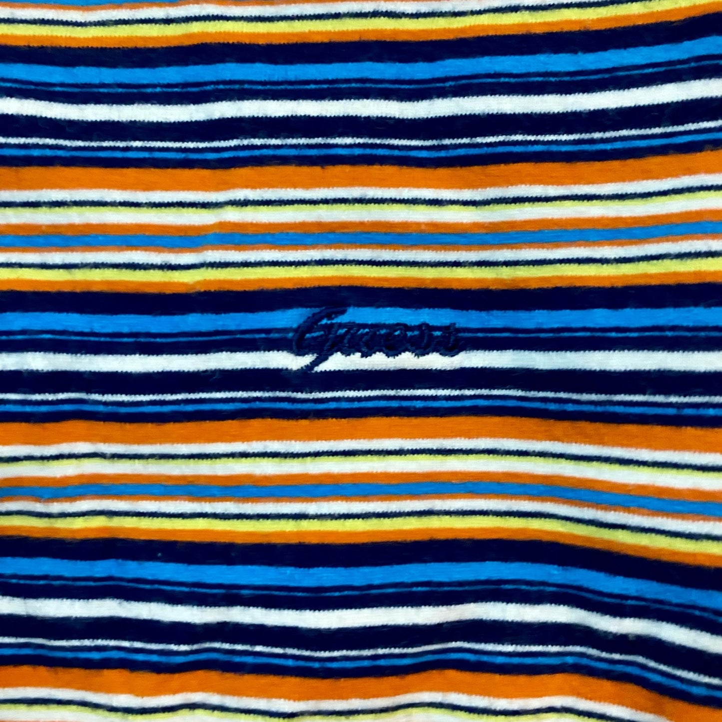Guess Y2k Blue Orange Striped Cropped Tee Shirt Youth XLarge Womens Small/Medium