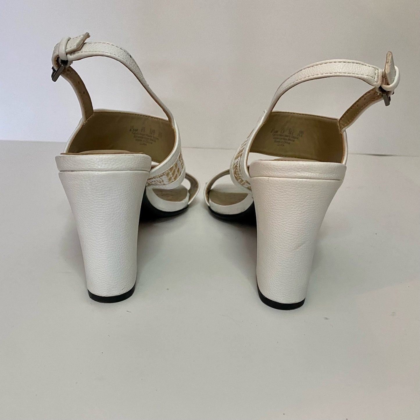 LifeStride Luna White Woven Raffia Heeled Sandals Womens 8.5
