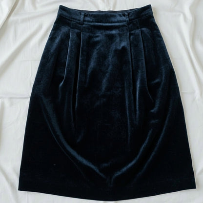 Vintage 1970s Black Velvet Straight Midi Skirt Womens XXSmall