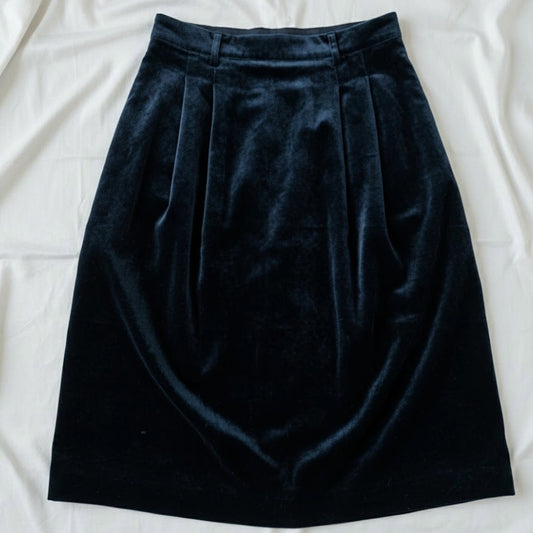 Vintage 1970s Black Velvet Straight Midi Skirt Womens XXSmall