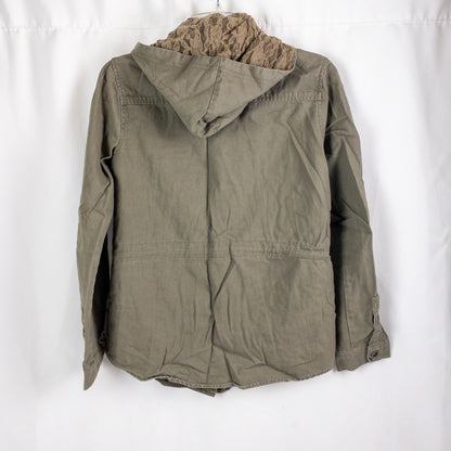 All Access Olive Green Lace Cargo Jacket Hooded Outerwear Womens Small