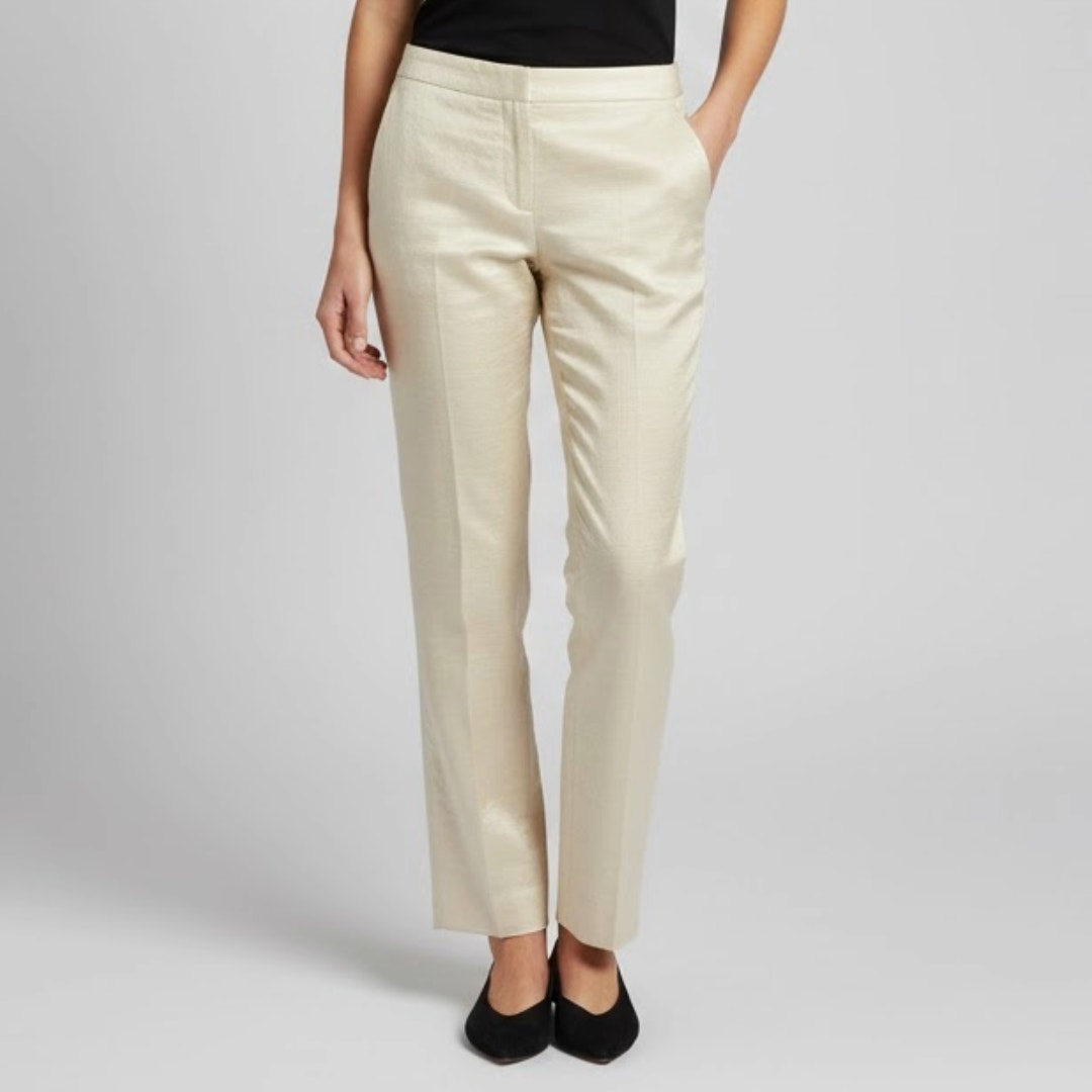 Hugo Buscati Designer Slim Neutral Tan Silk Dress Pants Womens 6