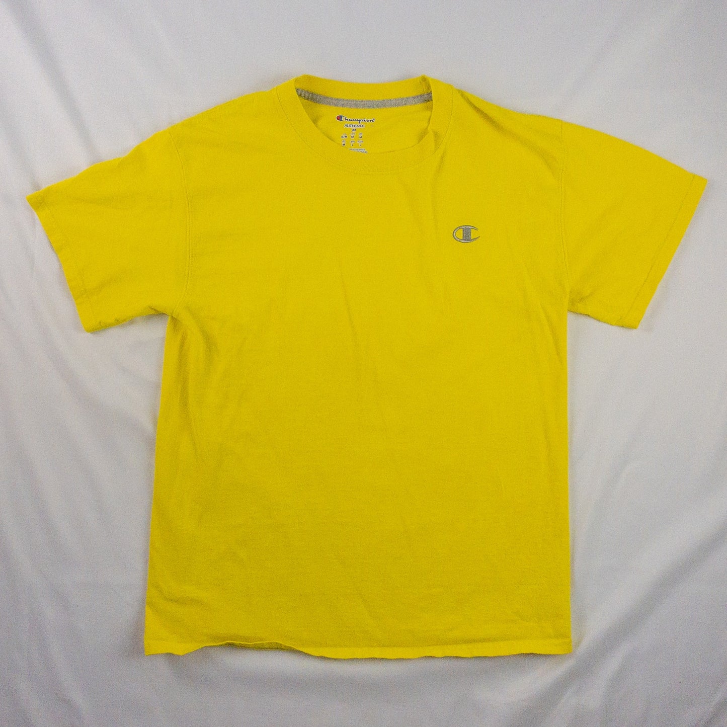Champion Vintage Bright Yellow Logo Tee Shirt Top Mens Small / Medium