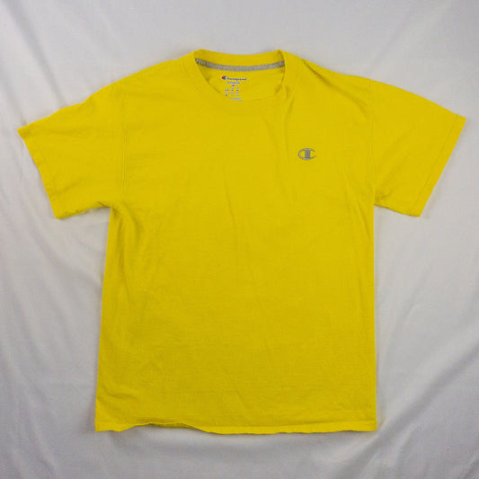 Champion Vintage Bright Yellow Logo Tee Shirt Top Mens Small / Medium
