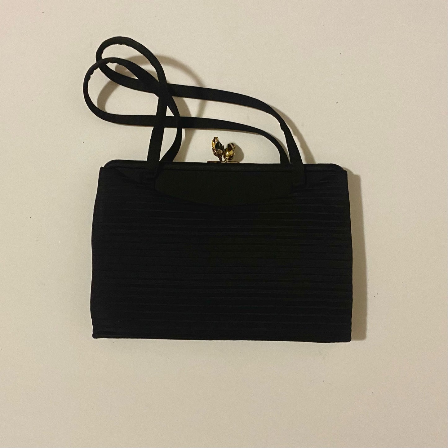 Crown Lewis Vintage Black Pleated Purse Evening Bag