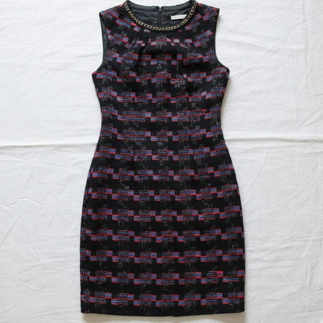 Trina Turk Good Night Tweed Black Scoop Neck Mini Sheath Dress Womens 2