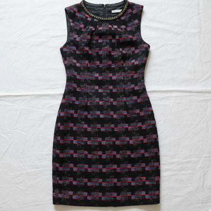 Trina Turk Good Night Tweed Black Scoop Neck Mini Sheath Dress Womens 2