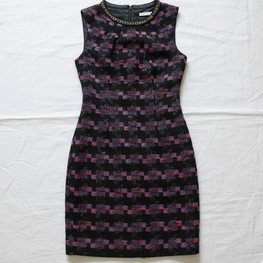 Trina Turk Good Night Tweed Black Scoop Neck Mini Sheath Dress Womens 2