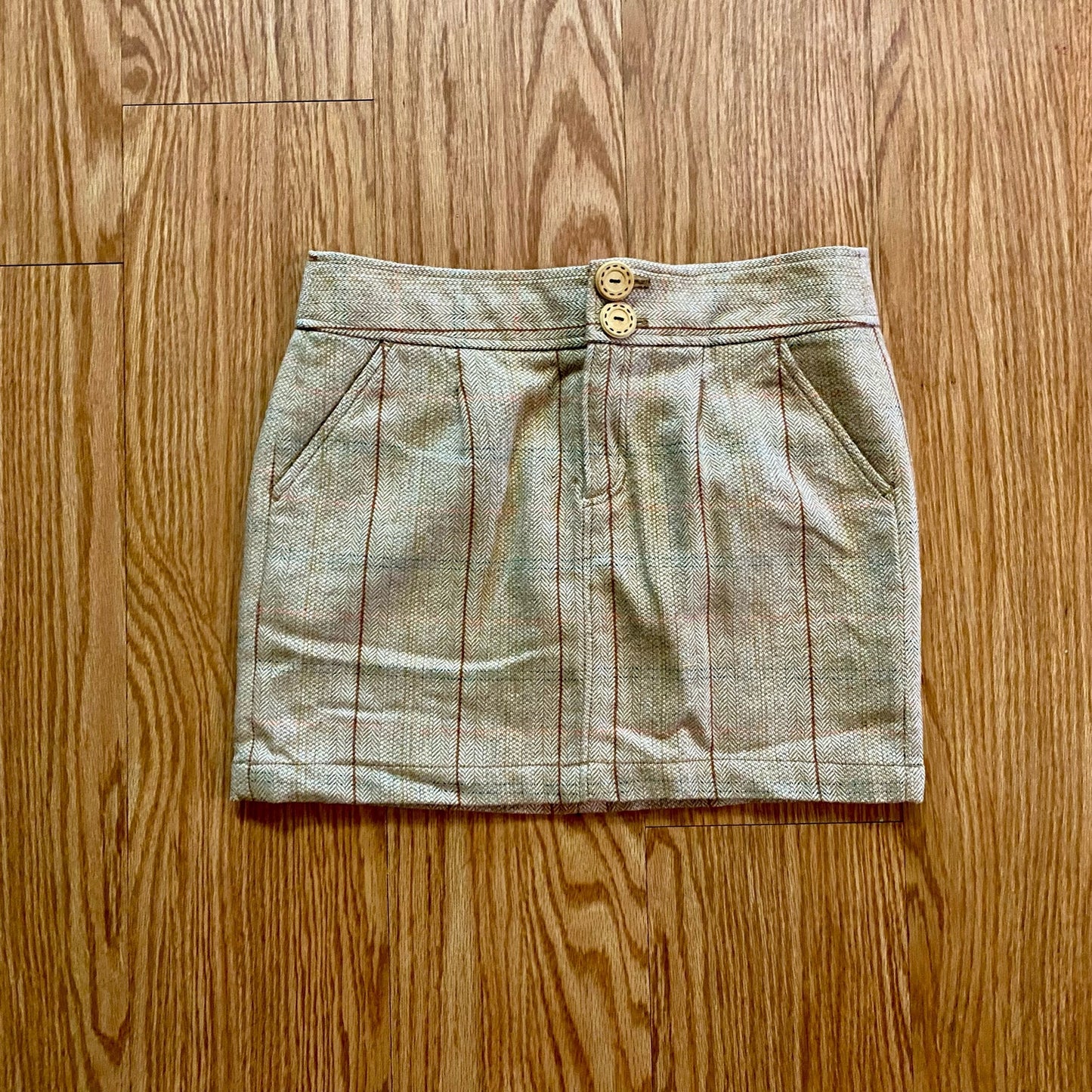 Fossil Tan Plaid Wool Blend Tweed Mini Skirt Womens 4