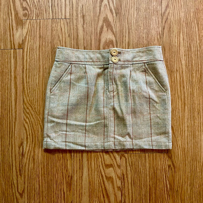 Fossil Tan Plaid Wool Blend Tweed Mini Skirt Womens 4