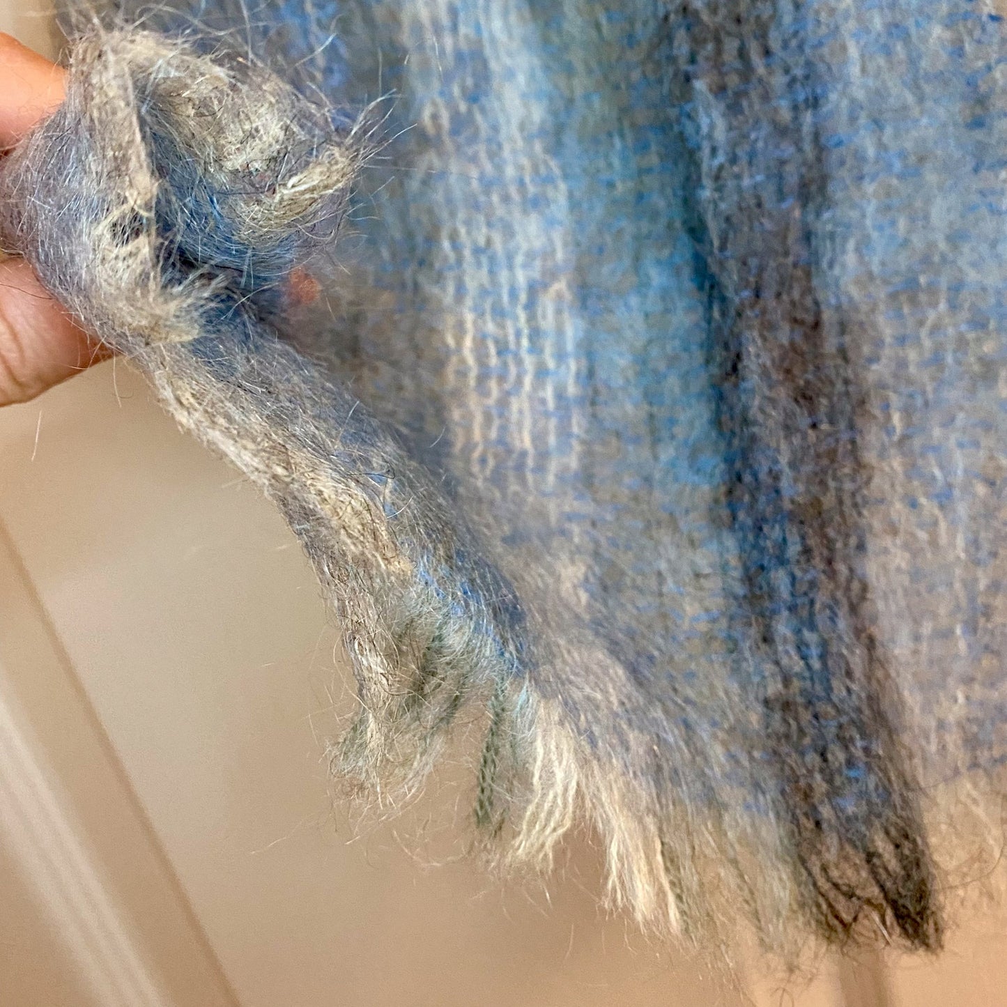 Samuel Tweed & Co Vintage Royal Scot Mohair Blue Knit Wool Scarf Unisex One Size