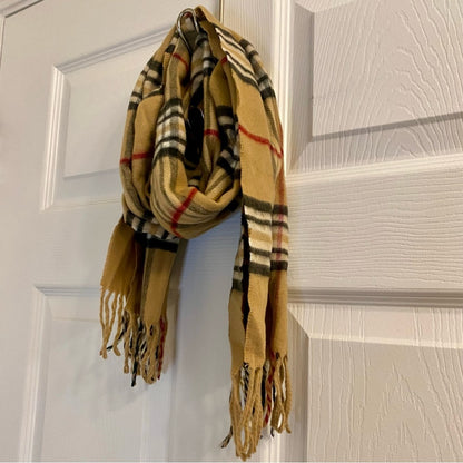 Classic Cream Tartan Plaid Tassel Scarf Unisex Womens One Size