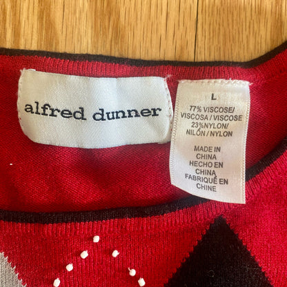 Alfred Dunner Red Diamond Beaded Blouse Shirt Top Womens Large