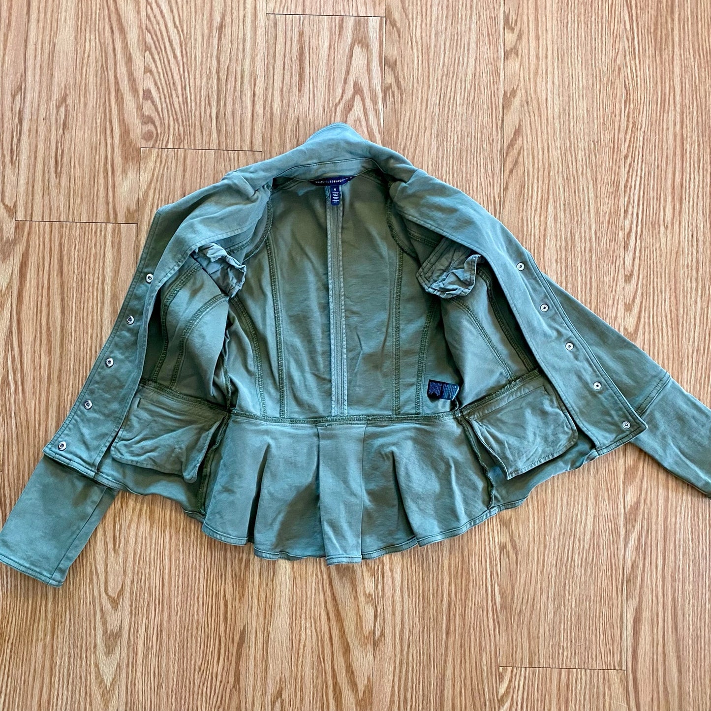 White House Black Market Olive Green Cotton Moto Jacket Womens 0