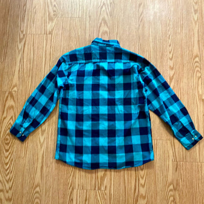 Saugatuck Dry Goods Green Teal Plaid Flannel Shirt Mens Medium