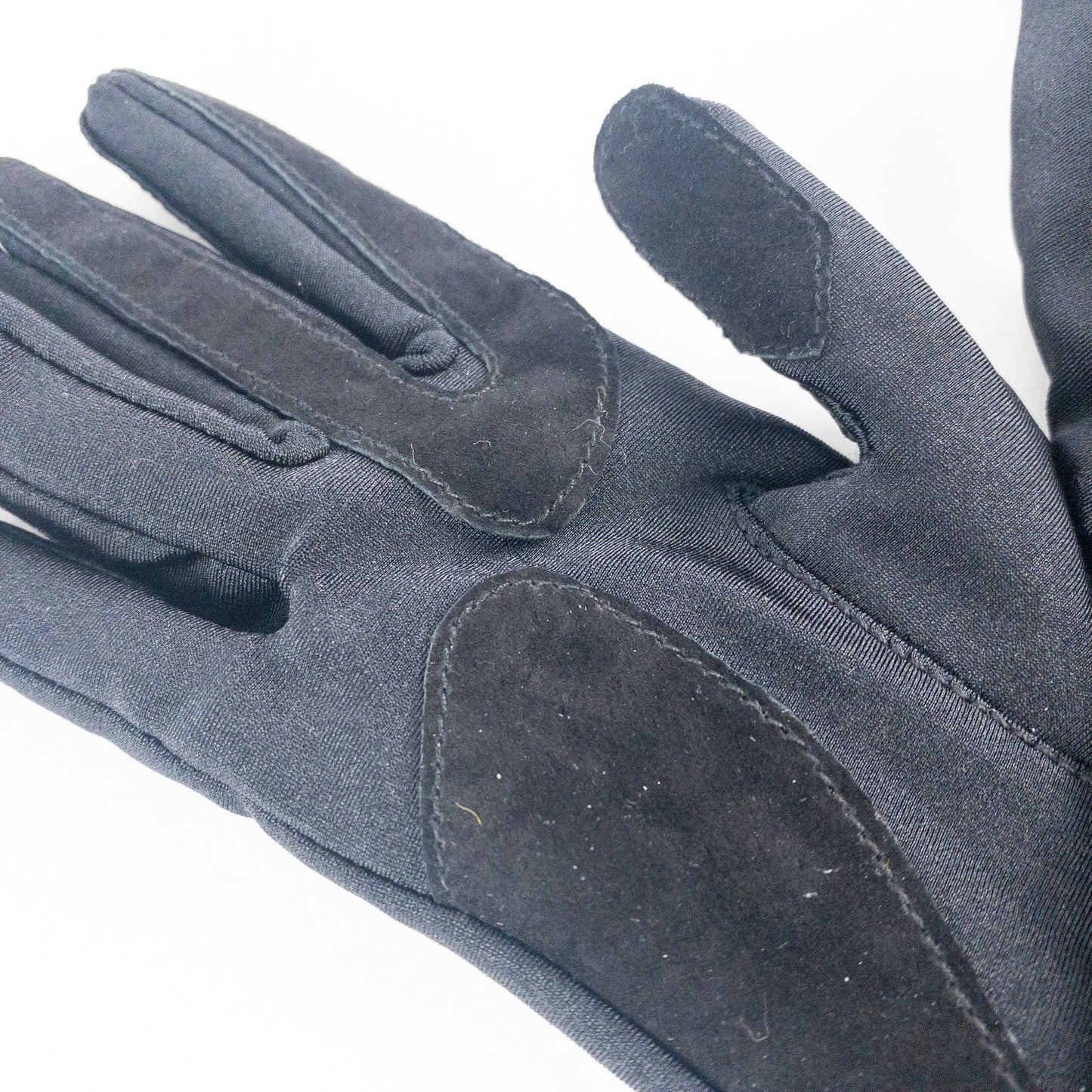 Totes Isotoner Black Leather Patch Nylon Gloves Womens Small 6