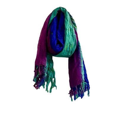 Multicolor Handmade Green & Purple Stripe Tassel Scarf Womens One Size