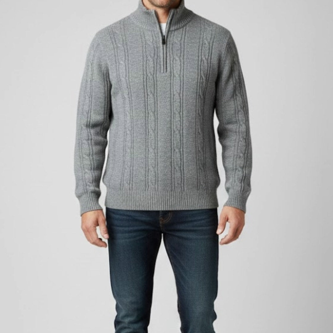 Northwest Territory Gray Cable Knit Fuzzy Pullover Sweater Mens Medium