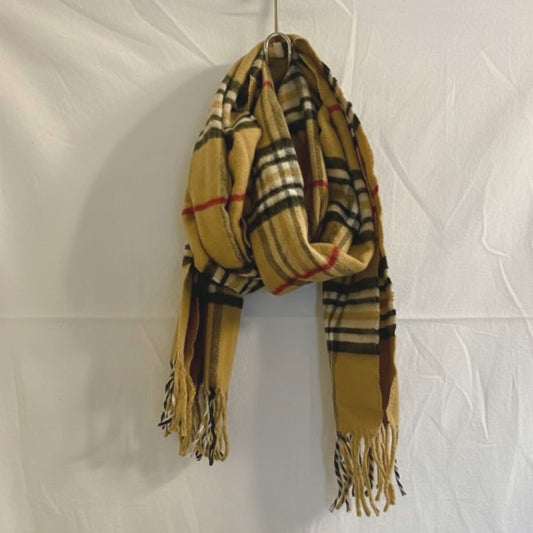 Classic Cream Tartan Plaid Tassel Scarf Unisex Womens One Size