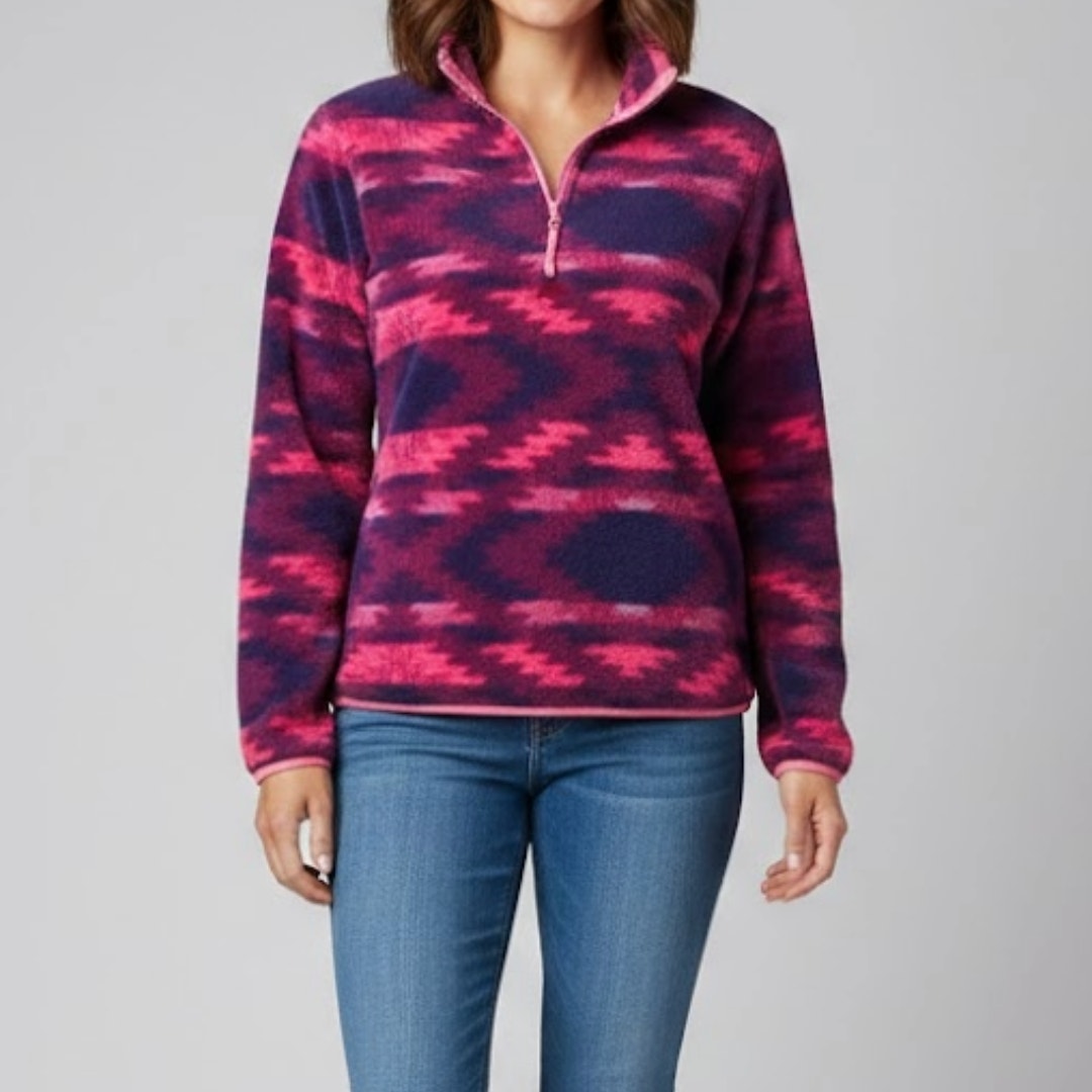 Aeropostale Pink Tribal Fleece Quarter Zip Sweater Top Womens Medium