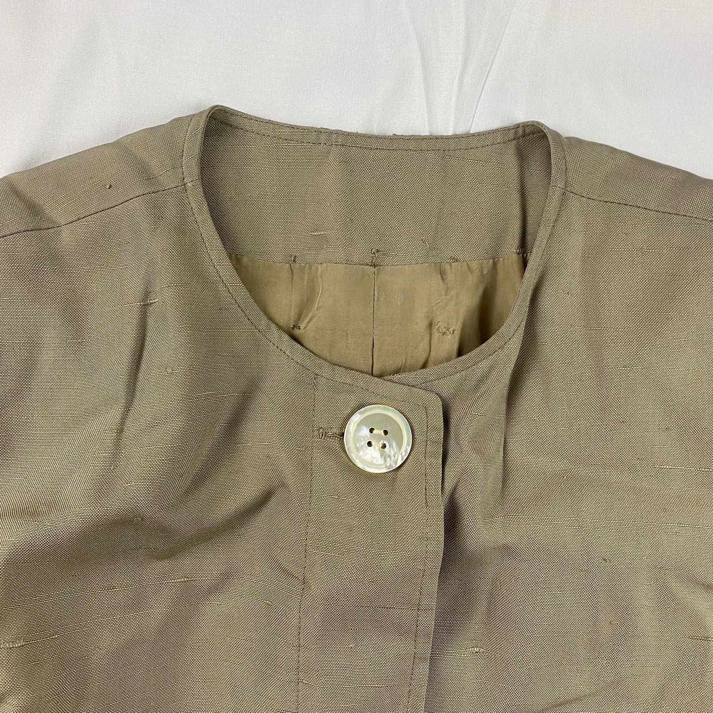 Vintage Tan Silk Structured Short Sleeve Blazer Jacket Womens Small